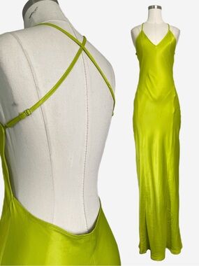 Asos Design Chartreuse V-neck open back maxi slip dress bridesmaid tropical 4/6